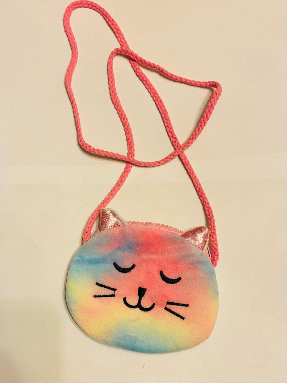 Kids Cute Rainbow Cat Crossbody Bag - Pink Strap